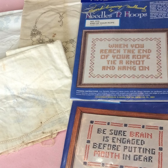 FINAL SALE PRICE 2 New Cross Stitch Kits + 3 Vintage Items - Picture 1 of 6